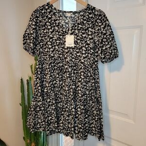 NWT A.N.A Black and White Floral Printed‎ Knee Length 100% Cotton Dress, Size S